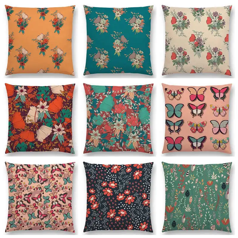 Чехлы на диванные подушки с цветочным рисунком цветные бабочки красивые цветы