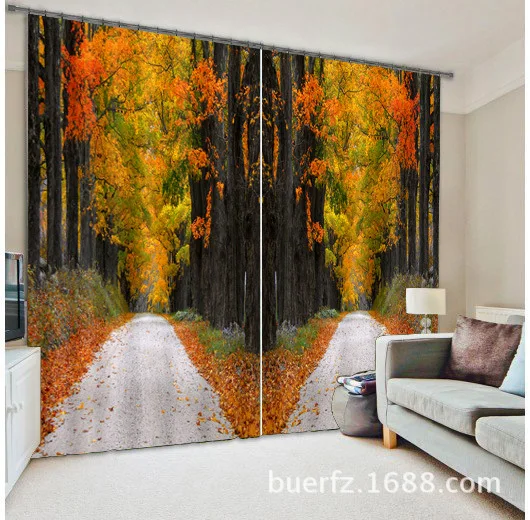 

Yellow Forest Luxury Blackout 3D Window Curtains For Living Room Bedroom Customized size Drapes Cortinas Rideaux Cushion cover