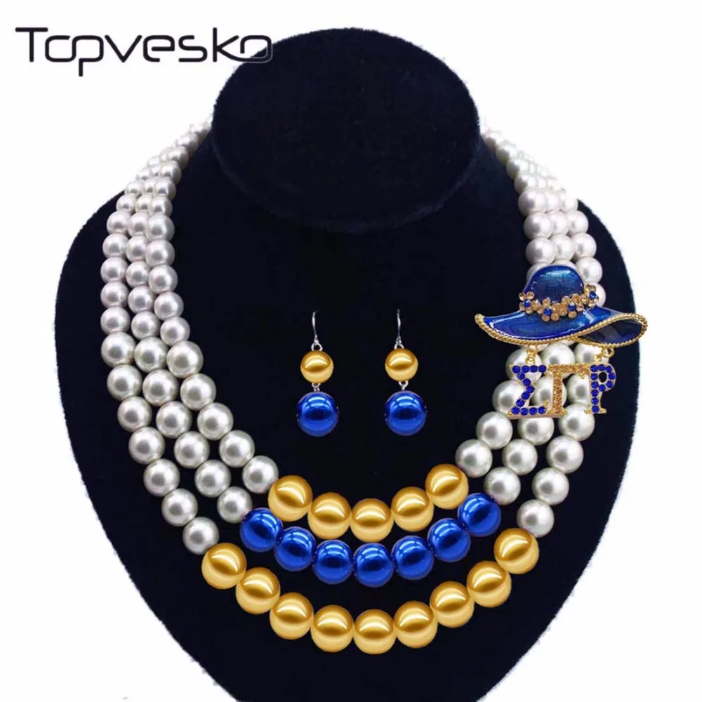 Трехслойные жемчужные бусы Женское Ожерелье набор Sigma Gamma Rho SGR Bule бисерное