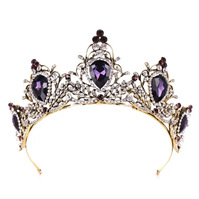 

Purple Vintage Crown Bride Wedding Bridal Tiara Headband Hoop Rhinestone Stone Luxury Charms Hair Jewelry Glow Fashion Party