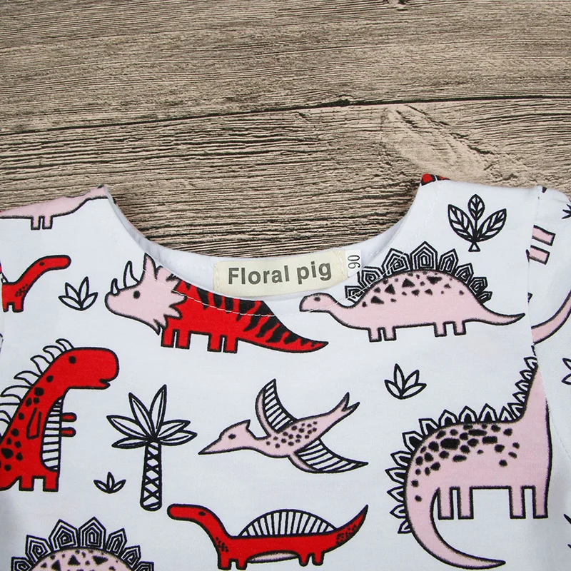 2017 Short Sleeve Cute Dinosaure Printed Girl Dress Clothes Summer Fashion Tiny Cottons Kids Dresses for Girls Costume | Детская одежда