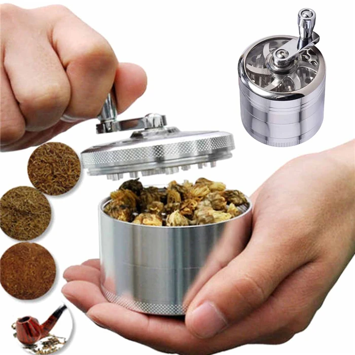 4 Слоя Табака Специй Grinder Херб Weed with Mill Серебряной Ручкой Кухонные Принадлежности