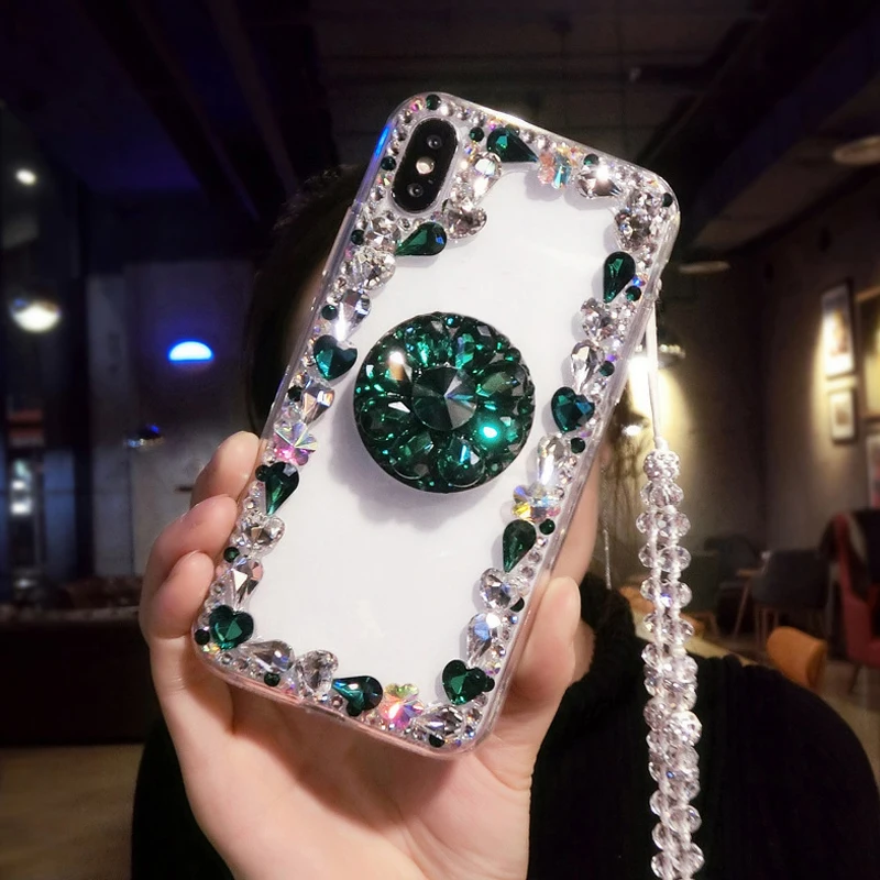 Чехол для iPhone 6, 7, 8 Plus, XR, X, XS MAX, корпуса для телефона, аксессуары, с ремешком, держатель, задняя крышка, чехол для женщин, девушек, алмаз, Capinha
