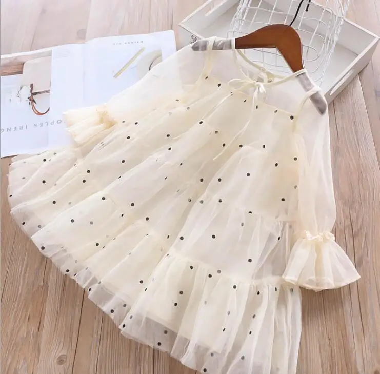 Girl Tulle Lace Party Dress Princess Dots Baby Kids Clothing Children Spring long sleeve dress baby clothes | Детская одежда и