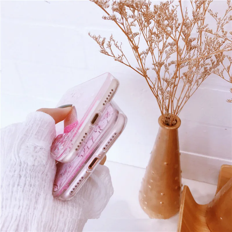 Stollife Вишневый цветочный динамичный жидкий песок наклейки на ногти сердечки