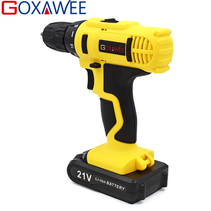GOXAWEE 21 V/12 V/16,8 V электрический шуруповерт с перезаряжаемые литиевые батареи мини-дрель 2-Скорость Беспроводной Мощность инструмент