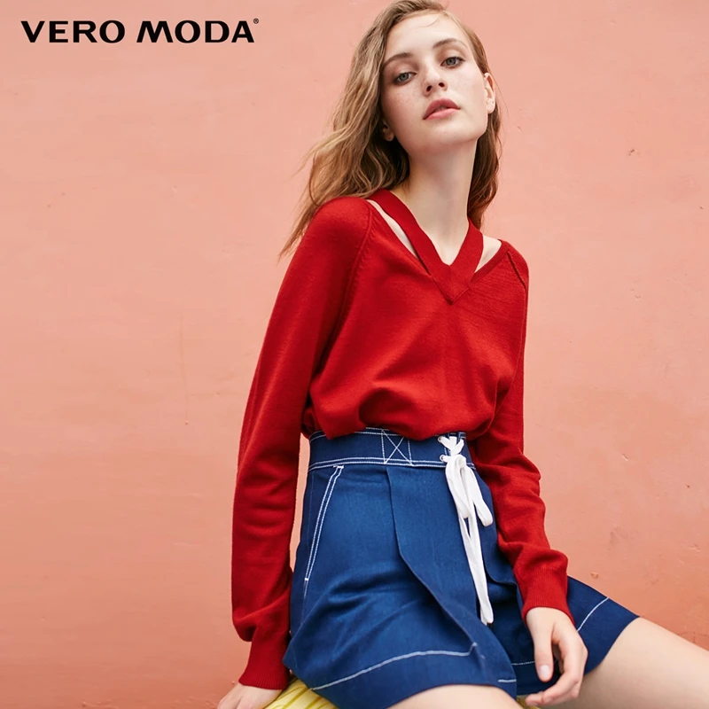 Vero Moda тонкий свитер женский полый уличная одежда рукав чистый вязаный свитер для женщин | 318313504
