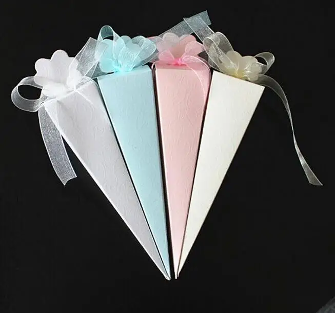 200pcs Gift Box Wedding Paper Cones Candy Box Wedding Favors Marriage Cones Emballage Baby Shower Packaging Box