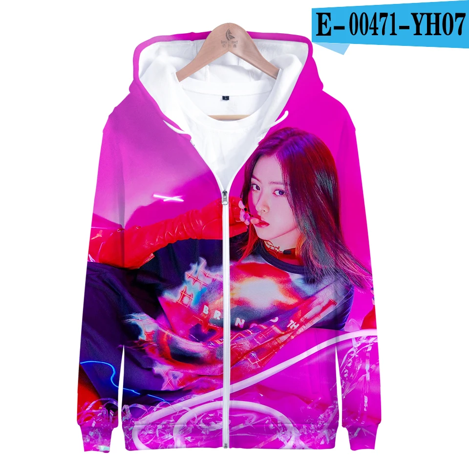 4 Забавные 3d Itzy Kpop моды хип-хоп Для мужчин Для женщин Толстовки с капюшоном на молнии куртка топ Повседневное с длинным рукавом унисекс на молнии 3D с капюшоном толстовка 4XL - Цвет: 4