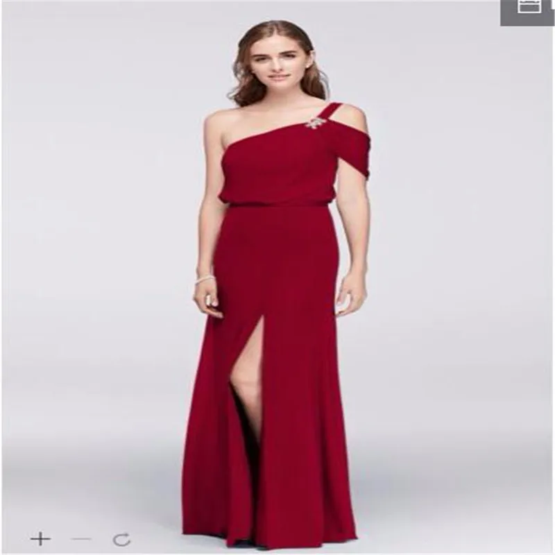 2017 Draped Chiffon One-Shoulder Bridesmaid Dresses with Beading And High Slit Floor-length Wedding Party JP291731 Long | Свадьбы и