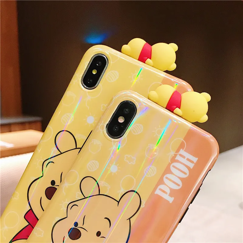 Для iphone XS Max с мультипликационным принтом с Винни-пухом для чехол для телефона, милый чехол с изображением чудовищ для iphone X XS XR 6 7 8 плюс Чехол+ игрушка помпоном+ ремень