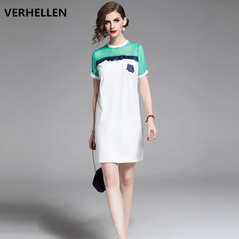 Женское платье с коротким рукавом VERHELLEN дизайнерское мини О образным вырезом и