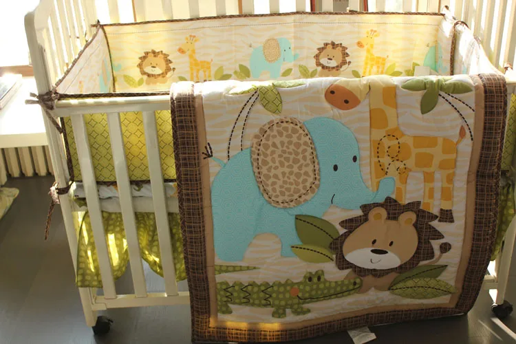 

Discount! 7pcs Embroidery Lion Crib Bedding Baby Bedding Set Nursery Crib Bumper,include(bumpers+duvet+bed cover+bed skirt)