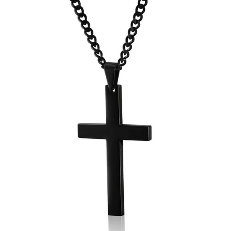 Black 1 шт., новинка, сплав, подарок, ювелирное изделие, унисекс крест, нержавеющая сталь, для мужчин, высокое качество, ожерелье с подвеской, модная цепочка, покрытая одноцветной - Окраска металла: Black
