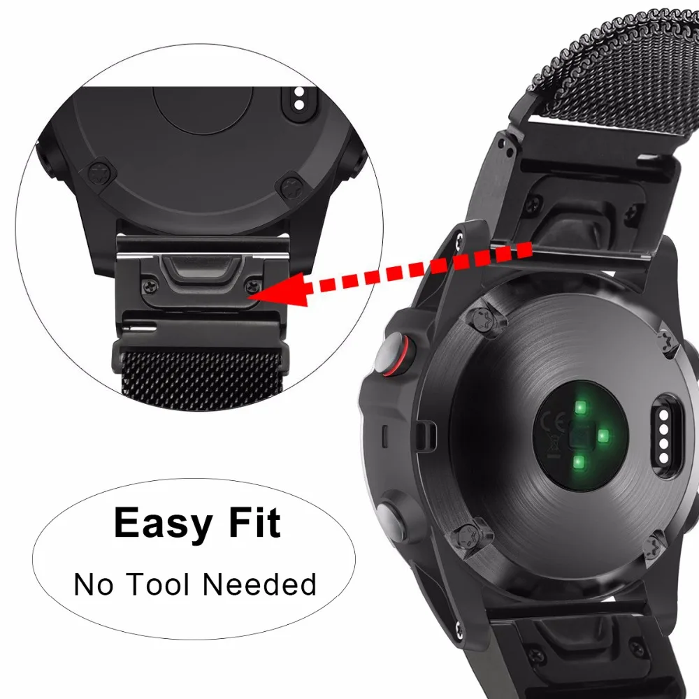 26 мм быстро и легко подходит Миланский ремешок для наручных часов Garmin Fenix 5X/5X Plus/Redmi 3/3 HR Нержавеющая сталь ремешок для наручных часов магнит Ремешок Браслет