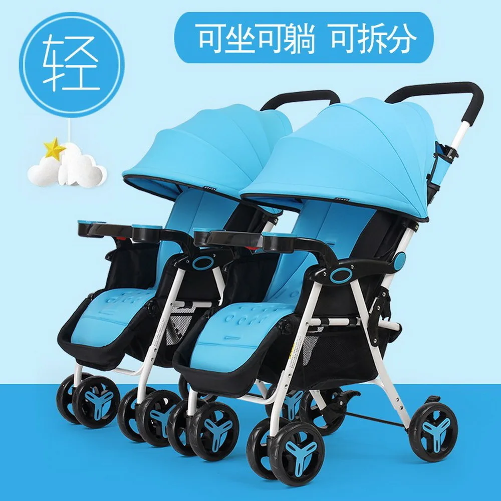 Free Shipping Safe fashion Side by Twin Baby Stroller Ultra Light Folding Seated Lying Double Seat Cart Summer Detachable |