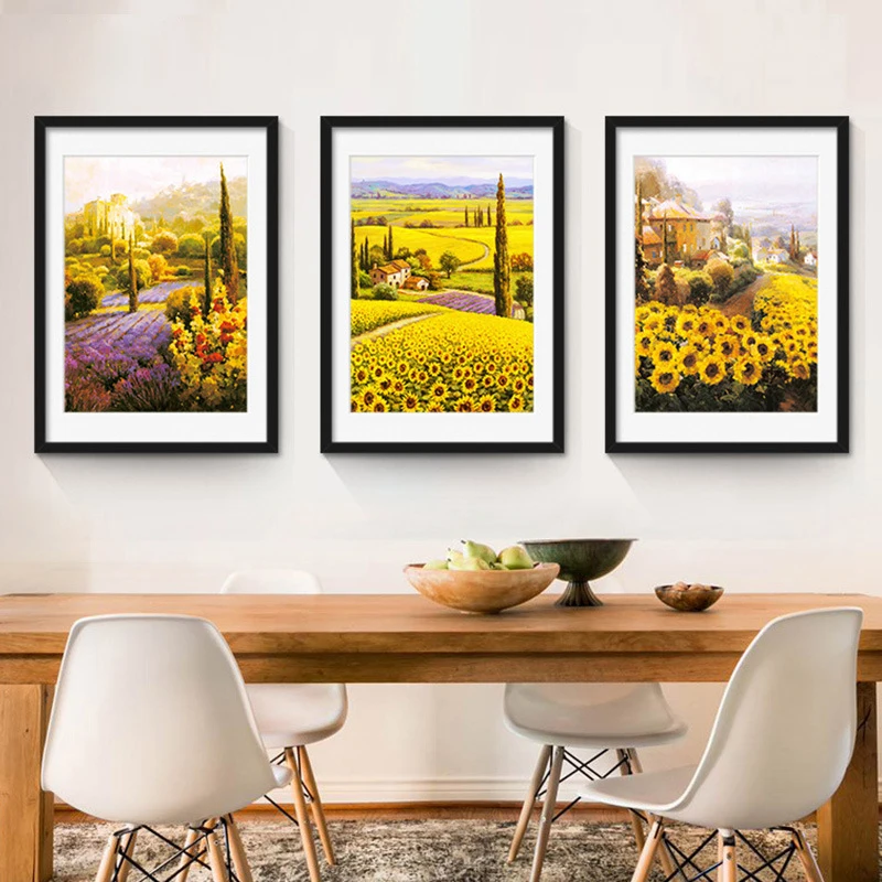 Подсолнух поле Скандинавское искусство живопись цветок море Холст Настенная