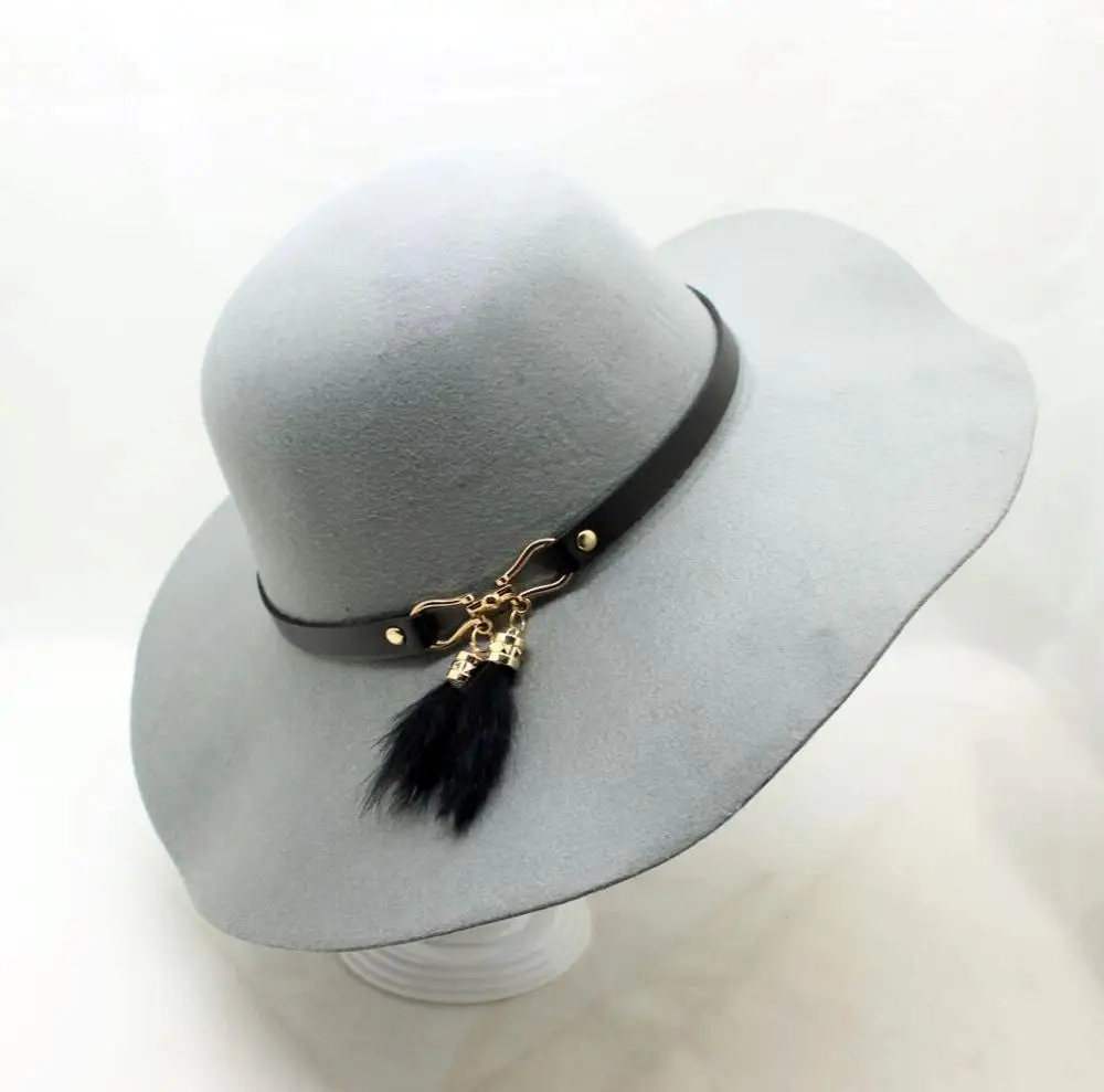 BINGYUANHAOXUAN Chapeau,, повседневная фетровая Кепка с широкими полями, шляпы с куполом, высокое качество, шерстяная широкополая шляпа, женская черная шляпа - Цвет: grey