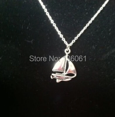 Винтажное серебряное ожерелье с подвеской в виде парусника АНКХ Креста Луны