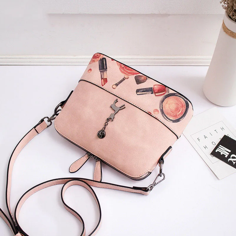 2019 new arrival women Faux leather Shell bags female pink blue printing ladies small zipper crossbody shoulder YG356 | Багаж и сумки
