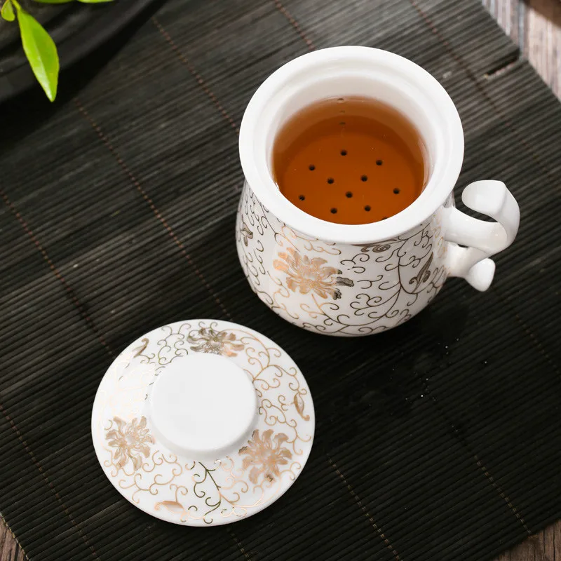 350ml Creative Design Office Drinkware Chinese Jingdezhen Bone China Porcelain Tea Cup Filter Cup
