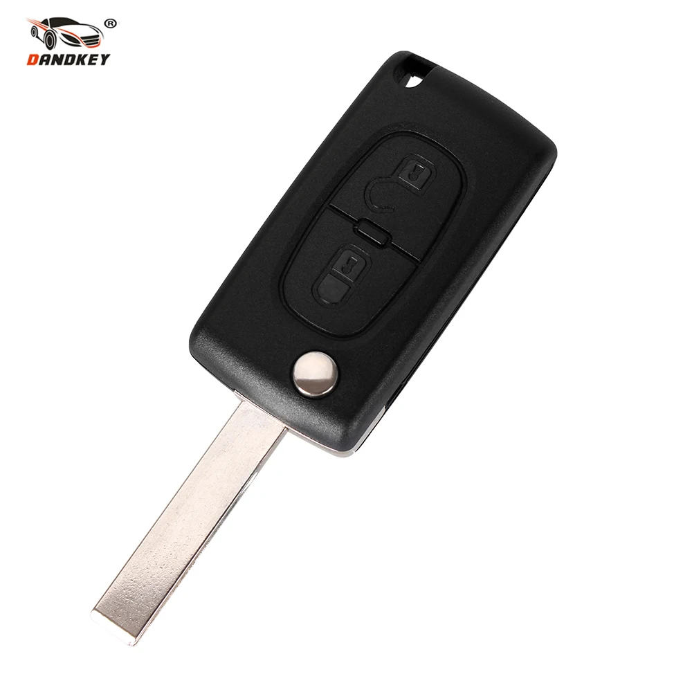 

DANDKEY 10pcs 2 Button Remote Flip Folding Key Shell For Peugeot 307 408 308 3008 Uncut Blade Replacement Fob Case CE0536