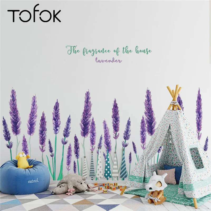 Tofok Violet Lavender Creative Wall Stickers Skirting Line Decals Living Room Setting Wall Stickers PVC Removable High Quality
