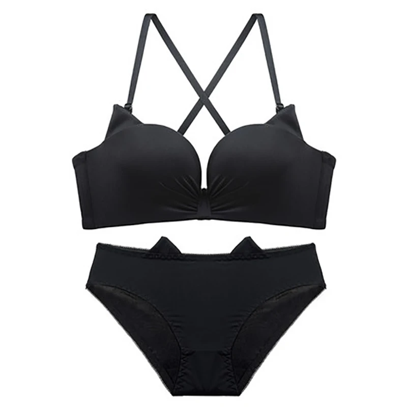 Сексуальный бесшовный бюстгальтер, трусы, набор для женщин, пуш-ап бюстгальтер, трусики, комплект нижнего белья, бюстгальтеры, нижнее белье, милый кот, Весна# D