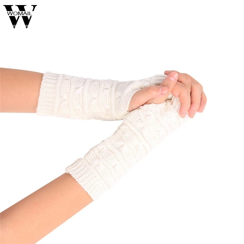 Womail Fashion Несколько цветов Трикотажные Arm Пальцев Зимние перчатки унисекс мягкие теплые варежки jan30/P fed30 - Цвет: White