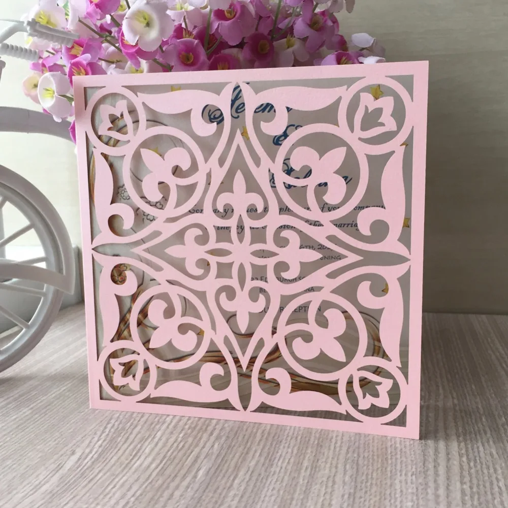 

Happy Birthday Postcard Greeting Gift Cards 250Gsm Pearl Paper Handmade Laser Cut Wedding Stereoscopic Greeting Card 50Pcs