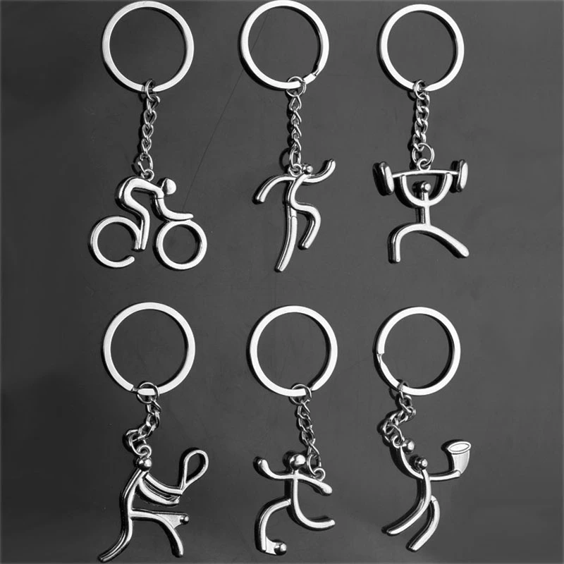 MISANANRYNE Sports Run Weightlifting Play Tennis Football Basketball Cycling Figure keychain Metal Keyring Souvenirs Gift|creative gift|figure