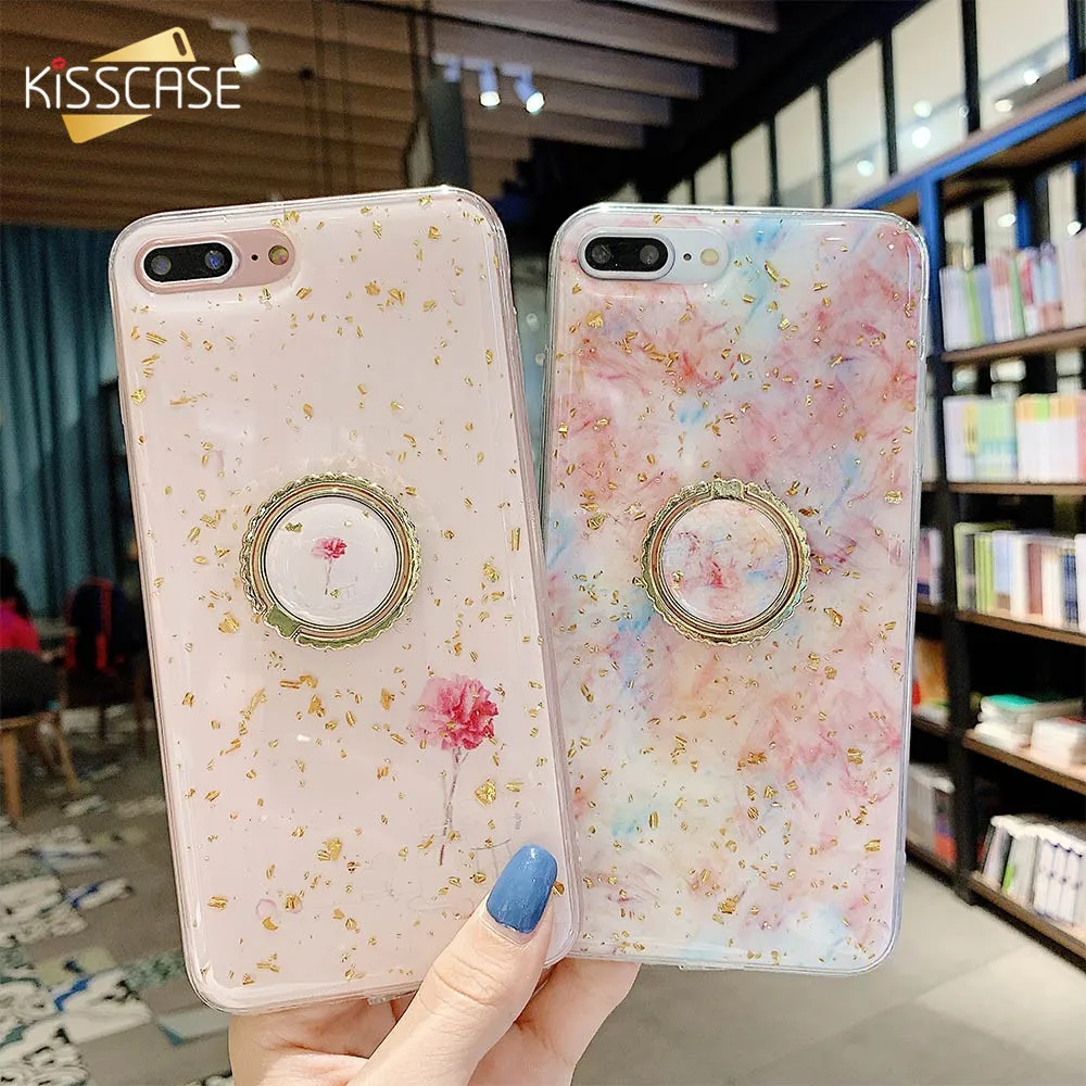 KISSCASE роскошный модный чехол для iPhone 8 7 6 X XS XR с золотой фольгой цветной кольцевой