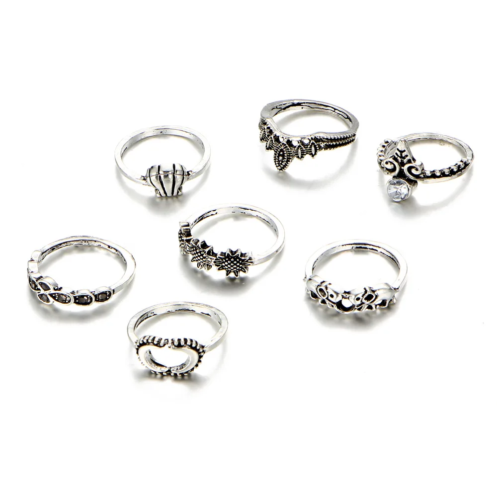 7 шт./компл. кольцо на фаланг пальца с кристаллами для женщин античное золото - Фото №1