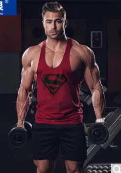 Professional bodybuilding fitness men's cotton deep digging type vest loose sports | Мужская одежда