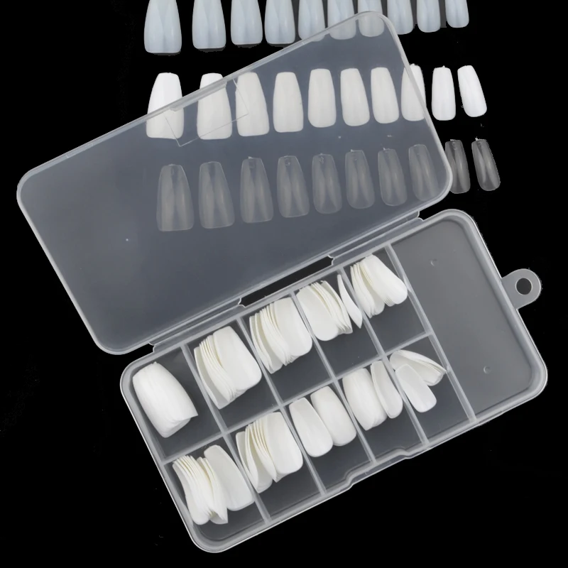 100 шт./коркор. Длинные накладные ногти в форме балерины французские овальные