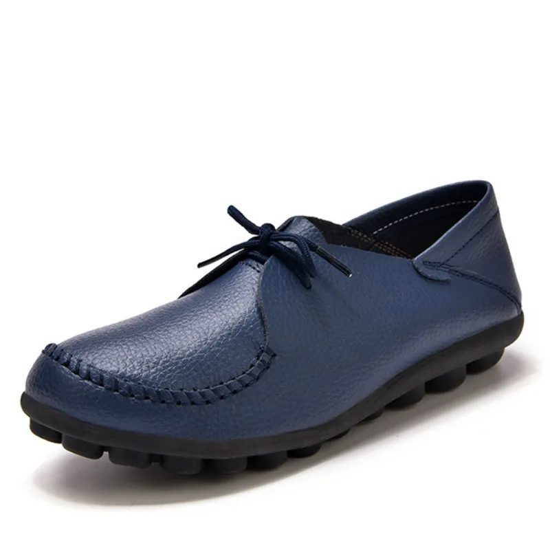 

New Flats Solid Casual Sneakers Women Shoes Fashion Non-slip Round Toe Lace-Up Breathable Genuine Leather Sport Female Shoes