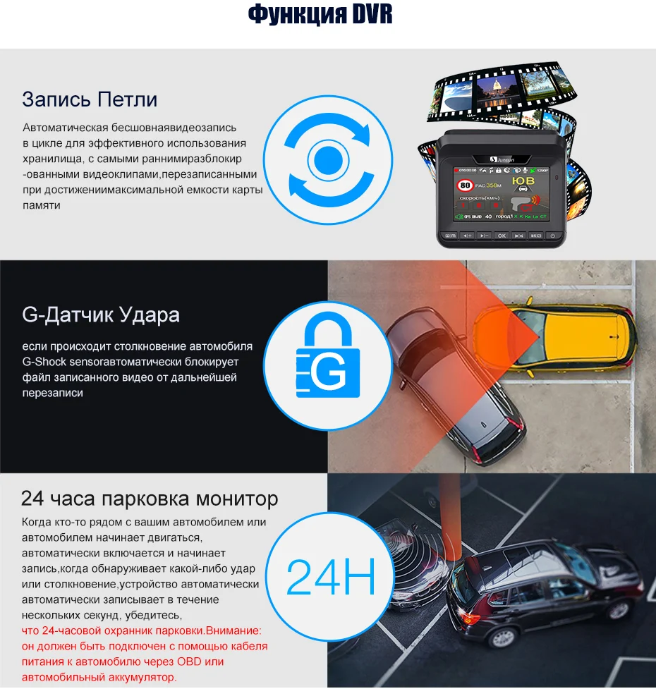 Junsun L10 Видеорегистратор с радар-детектором Комбо-устройство 3 в 1 запись видео 2304×1296 при 30 к/с Видеорегистратор радар-детектор и GPS-информатор