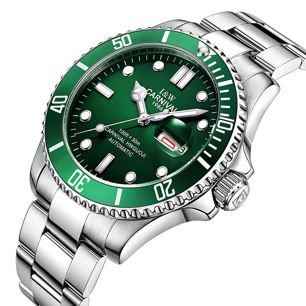 Карнавал сапфир автоматические механические часы для мужчин серебро