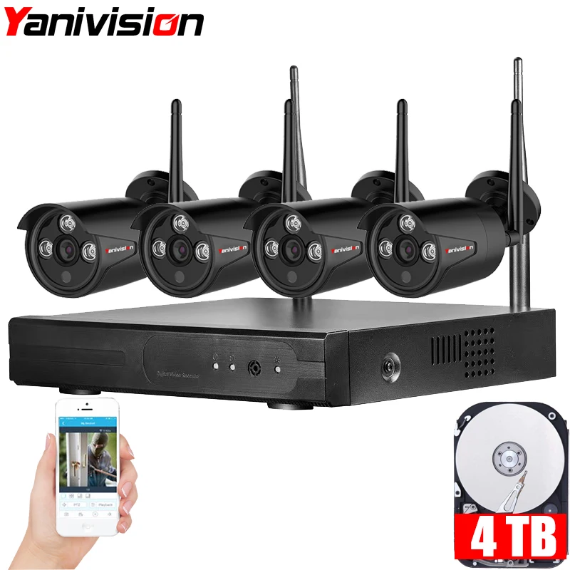 4 канальный беспроводной комплект видеорегистратора Plug & Play P2P 720P HD наружная IP