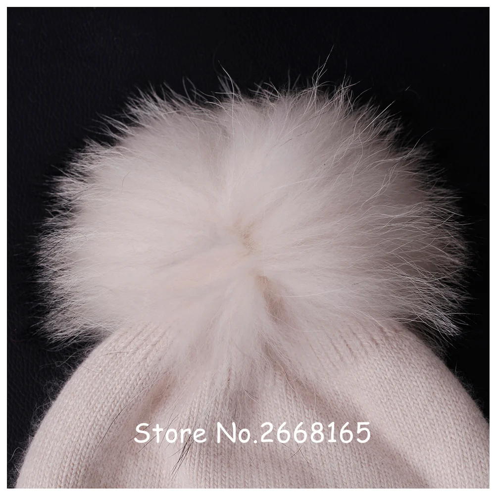 2016 Зимняя очень теплая шерстяная вязаная шапка с помпонами из натурального меха