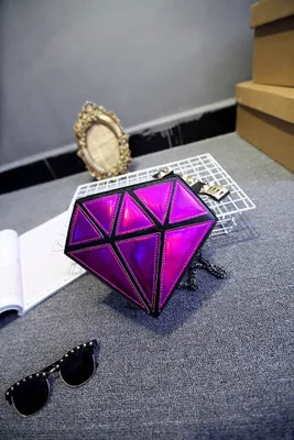 purple Бриллиантовая женская сумка, сумка почтальон, лазерная голографическая цепочка, Геометрическая женская сумка на плечо, одноцветная, складная, 8 цветов - Цвет: purple