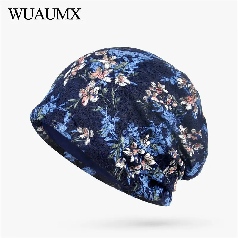

Brand Autumn Winter Beanies Hats For Women Lace Hedging Cap Turban Hat Floral Skullies Beanies Hat Female czapka zimowa