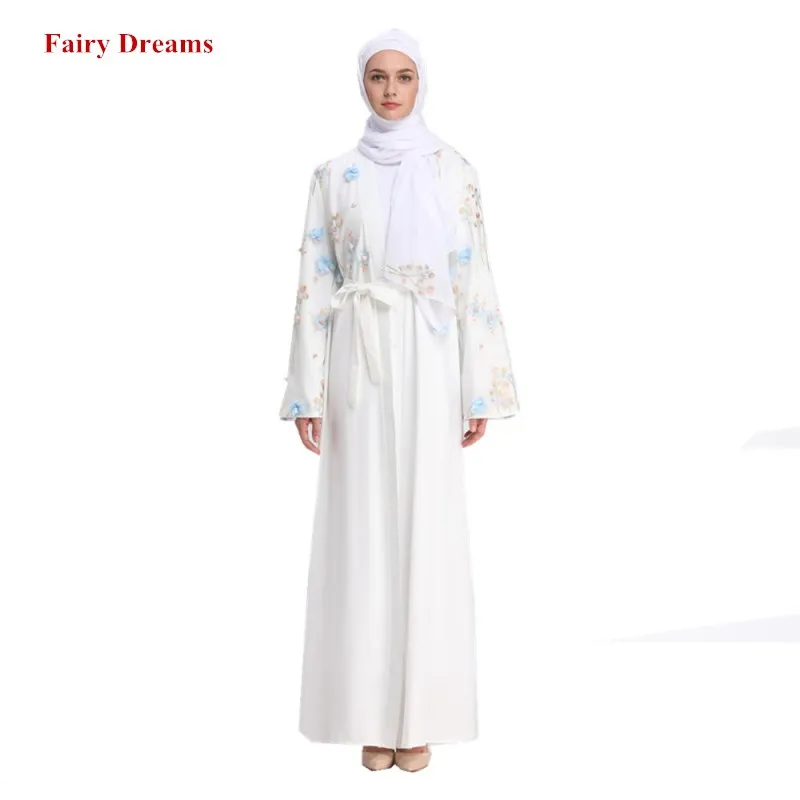 Женский мусульманский кардиган Abaya черный розовый белый серый длинный с