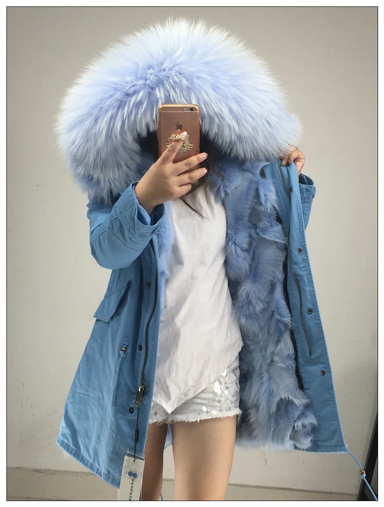 2020 Женская армейская зеленая легкая парка из натурального Лисьего меха розовая