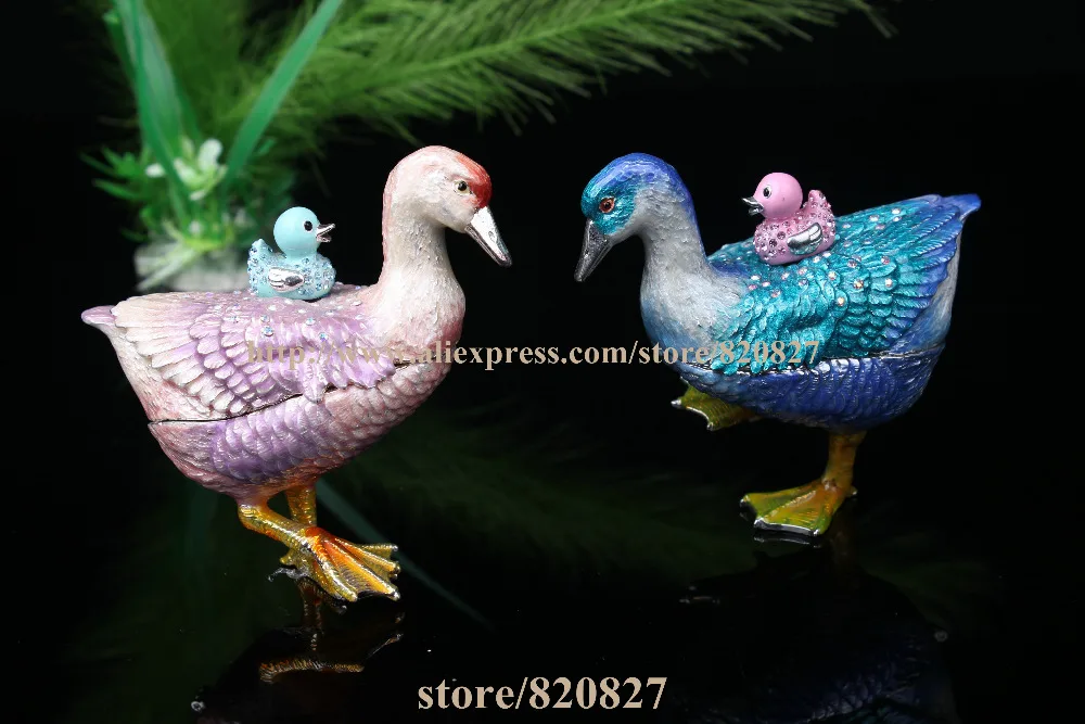 Goose Bejeweled Trinket Enamel Pewter Box Pewter Alloy Hinged Mallard Duck  Goose Keepsake Box,