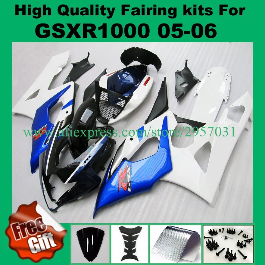 

Injection molding fairings for SUZUKI GSXR1000 2005 2006 GSX-R1000 05 06 K5 K6 GSXR 1000 White blue fairing kits +9gifts