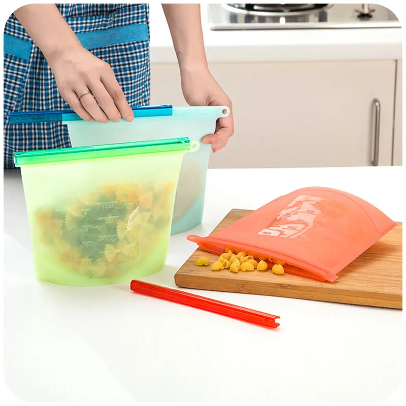 Reusable Silicone Vacuum Food Fresh Bags Wraps Fridge Food Storage Containers Refrigerator Bag Kitchen Colored Ziplock Bags