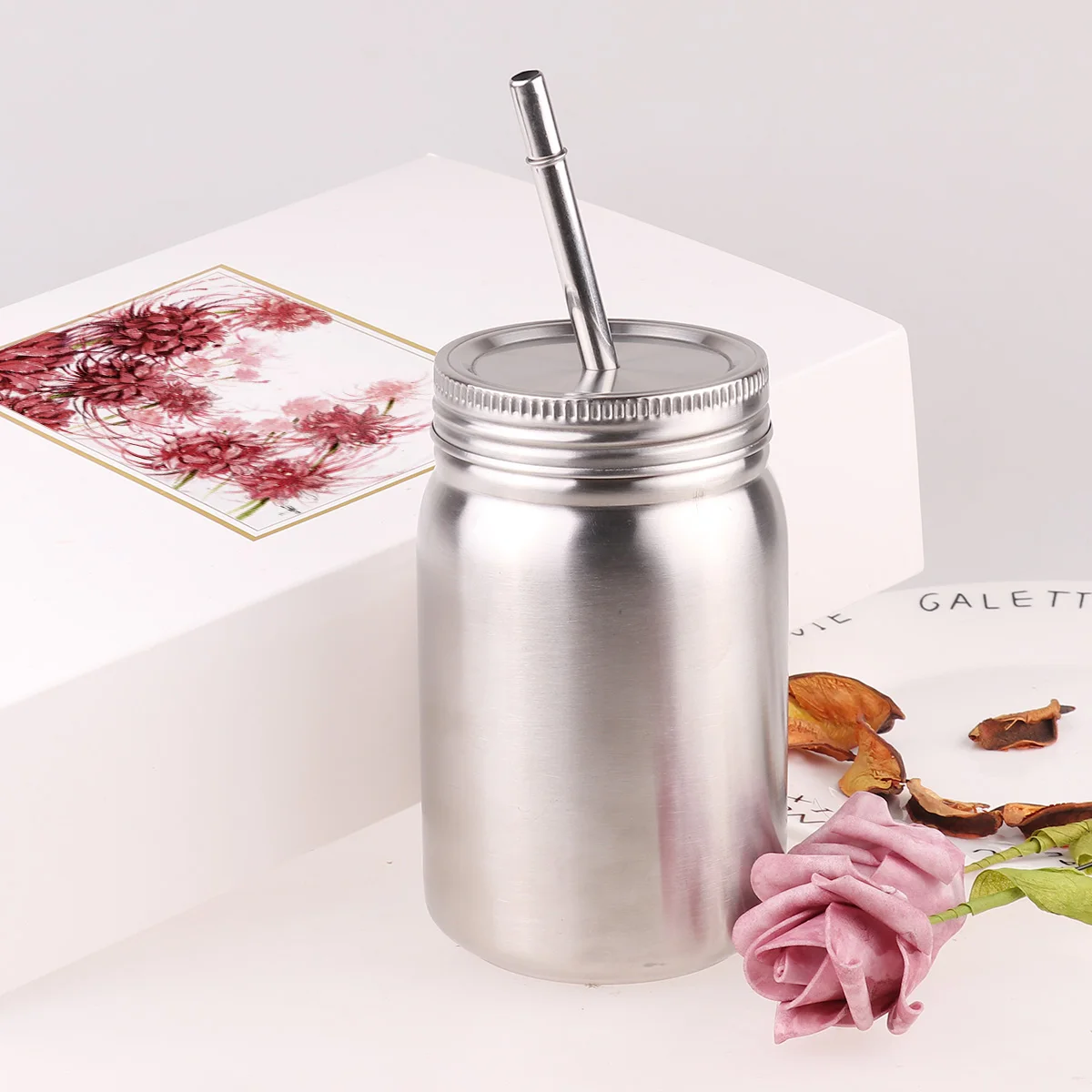Нержавеющая сталь Mason Jar с крышкой соломы небьющиеся один/с двойными стенками