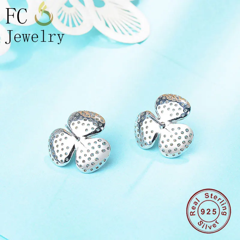 FC Jewelry 925 пробы серебряный малый минималистский пирсинг Имитация Жемчуга три лепестка цветы серьги гвоздики для женщин Девушка Brinco