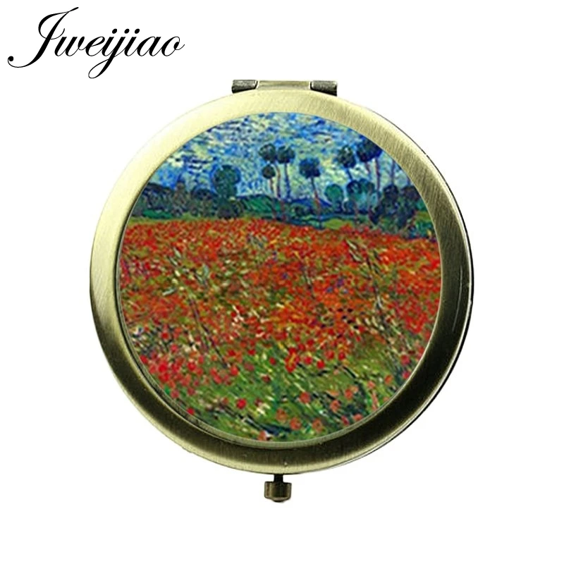 

JWEIJIAO Love Collection Famous Oil Paintings Makeup Mirror Glass Cabochon Round Compact Women Hand Vanity Pocket mirrors